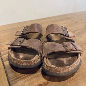 Birkenstock sandals, brown leather, size 10
